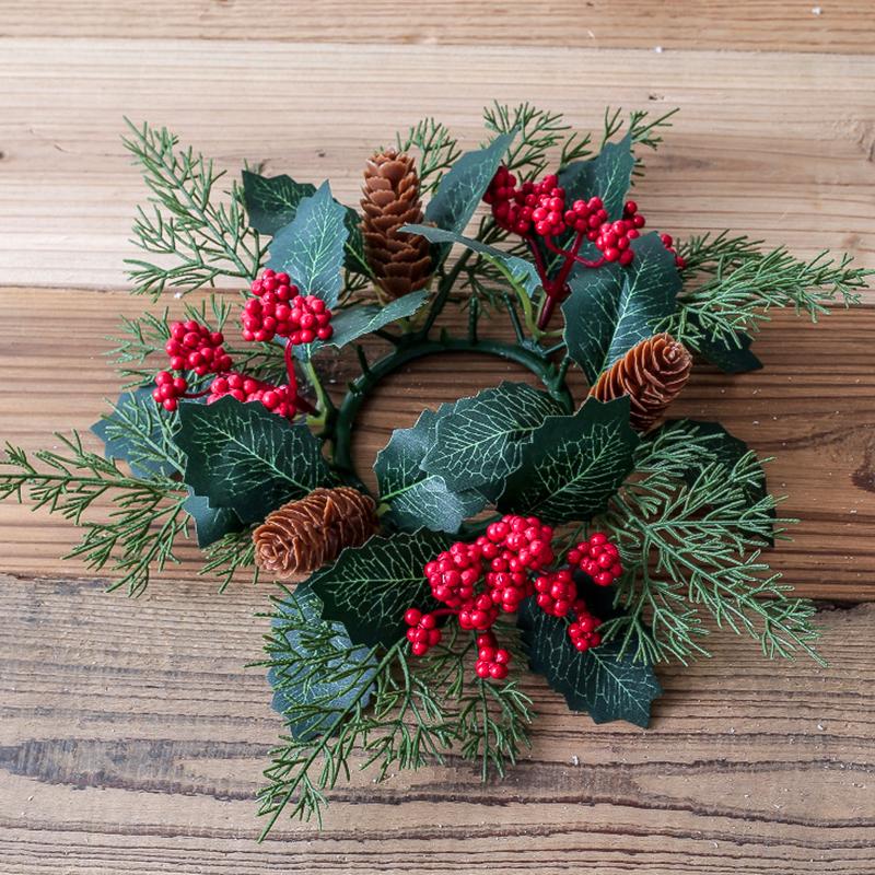 1ks Elegantní aranžmá Ornament Bytový dekor Berry Svícen Simulace věnce Borovice Šiška Vánoce