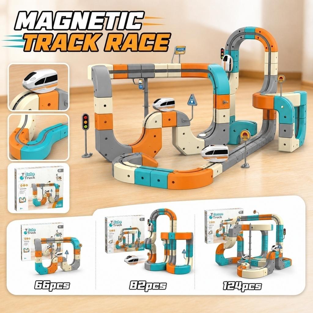 Magnetic Building Blocks Track Car Set with Gravity-Defying Magnetic Attraction Roller Coaster Track Educational Puzzle Train Toy for Kids