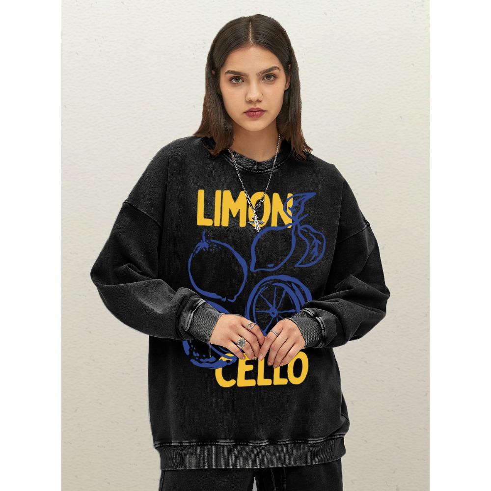 

Лимон Челло Лимонные Фрукты Свежий Дизайн Женский Свитшот Вареной Стирки Повседневная Хлопковая Одежда Пуловеры Мода Свободный Уличный Стиль 2XL