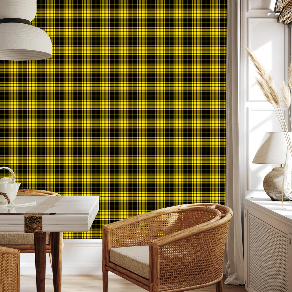 Yellow Checkered Wallpaper Yellow, Black and Ochre for Living Room and Bedroom 50x1000