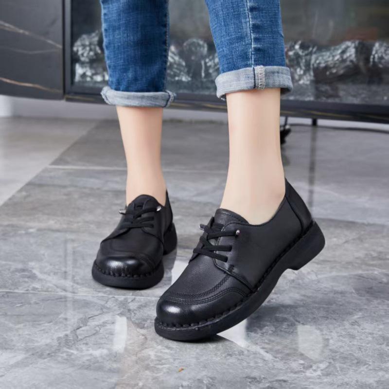 Women's Handmade Retro Leather Lace-up Slip-on Shoes - Soft Sole, Comfortable & Casual