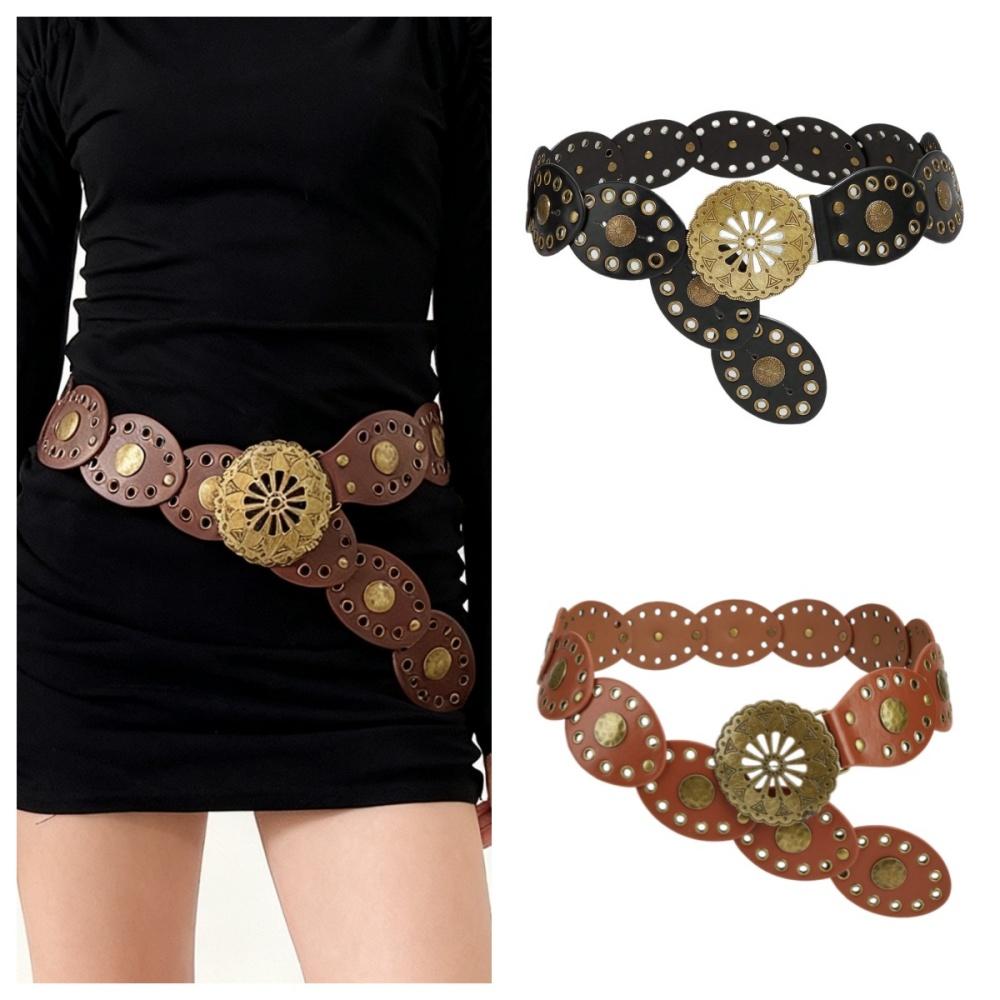 Wide Waistband Steampunk Pu Leather Belt Western Cowboy Belt Vegan-Friendly Punk Waist Belt For Fancy Dress Party Everyday Wear