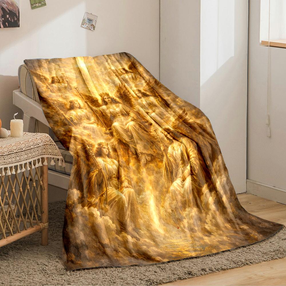 Heavenly Angels in Golden Light BlanketFlannel blanket for bedroom, living room, sofa, and nap
