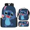 Stitch Kids Backpack Set 3-Piece Student School Bag Lunch Box Pencil Case Digital Print Gift Set for Children