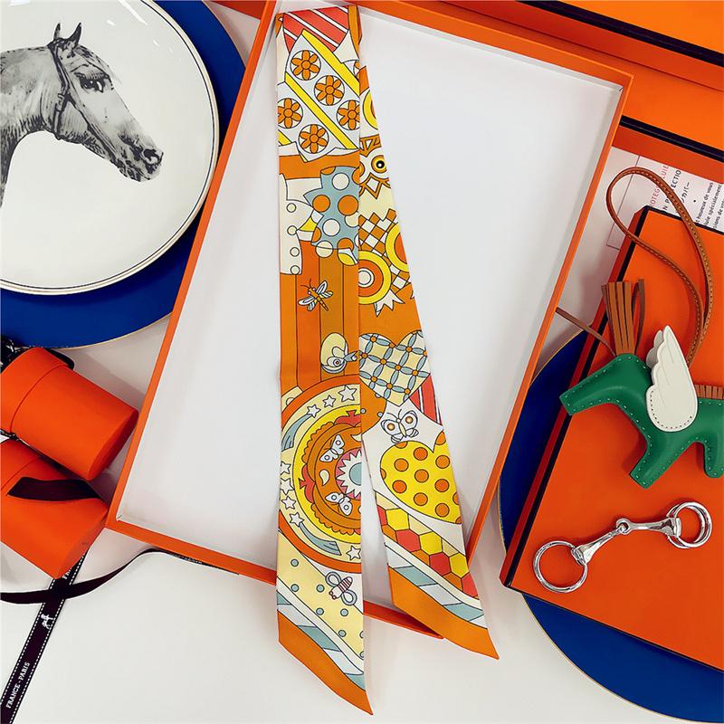 Cachecol de Seda 100% de Alta Qualidade Marca de Luxo Mulheres Faixa de Cabeça Faixa de Cabelo Foulard Gravata Lenço de Pescoço Cachecóis Skinny Acessórios