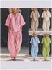 Grenzüberschreitende Damenmode 2026: V-Ausschnitt Lockeres Kurzarm-Oberteil & Lange Hosen Set