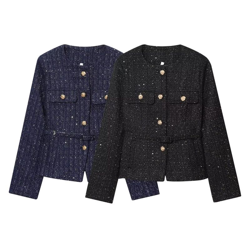Araltay New Arrival Fashion Style Women's Clothing Fashion All-Match Casual Minimalist Long Sleeve with Belt Woolen Sequin Outwear