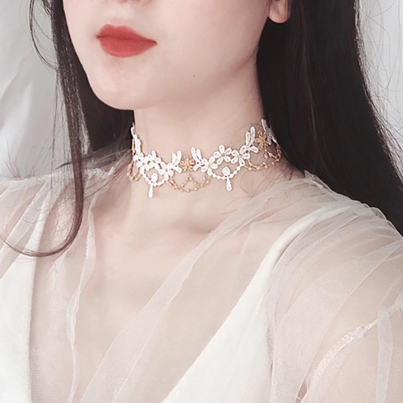 

Vintage Court Gold Thread & White Lace Color Block Choker Necklace - 925 Sterling Silver Christmas Edition 925 Sterling Silver