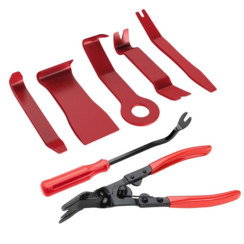 8-Piece Car Disassembly Tool Set: Interior Panel, Audio, Navigation Tools, 6-Inch Screwdriver, Headlight Pliers, Pry Bar.