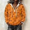 Women's Long Sleeve Halloween Print Pullover Hoodie with Drawstring Hood