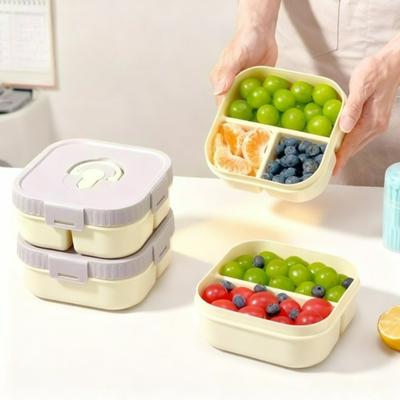 2/3 Compartment Fruit Food Container Kids Students Reusable Square Plastic Bento Lunch Box Microwave Heatable For School Picnic