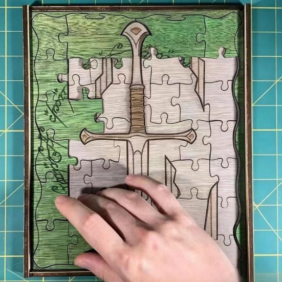 Storytelling Wall Hanging Art Personalized Broken Blade Puzzle, Vintage Medieval Wooden Puzzle Framed Creative Garden Balcony Decoration Decor,