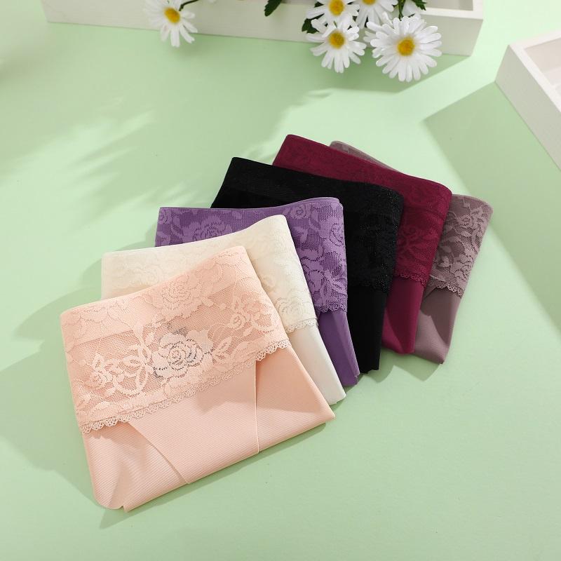 Ice Silk Seamless Panty for Women Lace Underwear Wavy Edge Underpants Breathable and Soft Panties S-XL