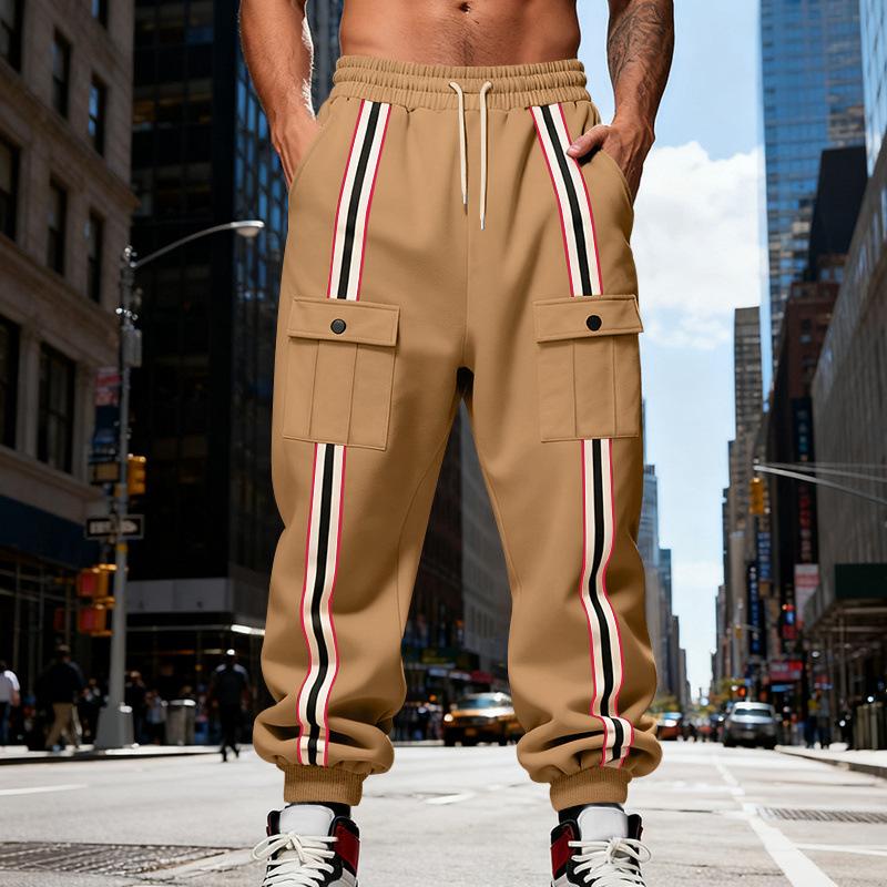 Men Fleece Lined Thickened Casual Sports Tapered Pants With Pockets