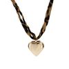 Leopard Print Choker Necklace For Women, Gold-Tone Alloy Heart Pendant Necklace, Vintage Boho Fabric Chain Statement Jewelry For Daily Wear & Gifting