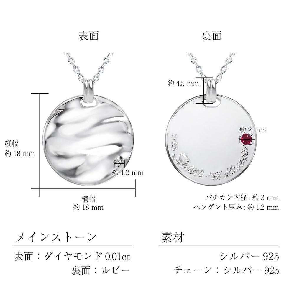 Reversible Sterling Silver 925 Necklace with July Birthstone and Plate Coin Necklace Natural Stone [Sears] Men's Diamond, Ruby, (sv925) -
