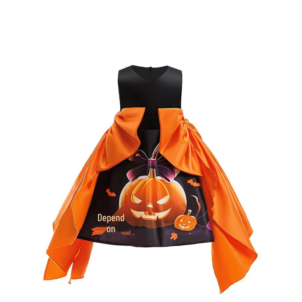 Halloween Witch Costume for Kids - European & American Style Cosplay Dress with Pumpkin Print