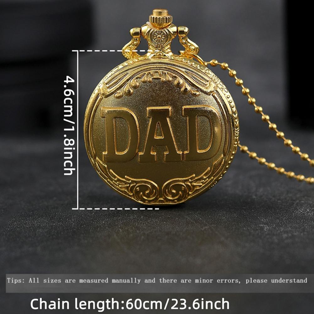 2pcs/set, Fashion Classic Men's Pocket Watches, Vintage Mens 'DAD' Quartz Pocket Watch Men Necklace Watch, Ideal Choice for Gifts To Father.