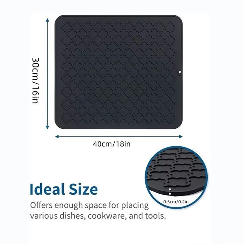 Silicone Dish Drying Mat Non-Slip Sink Mat for Kitchen Counter Heat-Resistant Dish Drainer Pad Easy-Clean Fridge & Drawer Liner