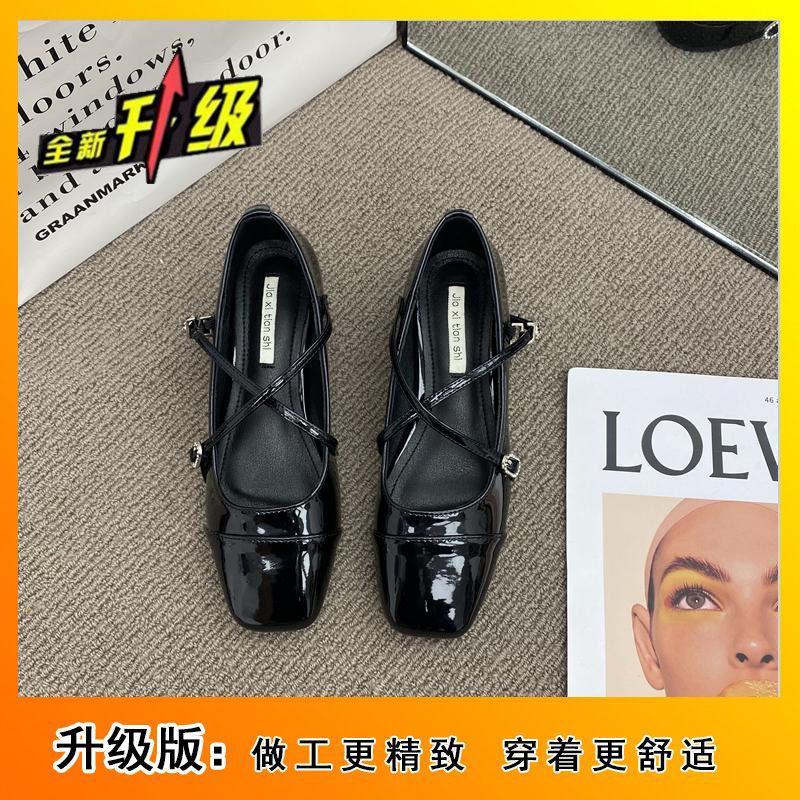Coarse heel crossed silver Mary Jane square head single shoes women's shoes 2025 new autumn evening gentle flat shoes