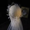 Bridal Veil with Boho Flower Crown One Layer Cut Edge Tulle Petite Beads Decorated Loop Short Veils for Flower Girls