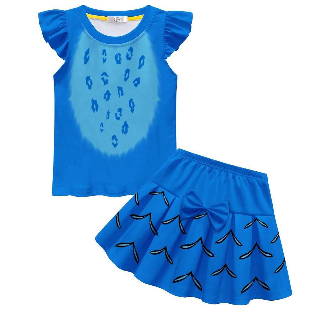 Kids Girls Anime Cartoon K-Pop Tiger Print T-Shirt Pleat Skirt Clothes Sets