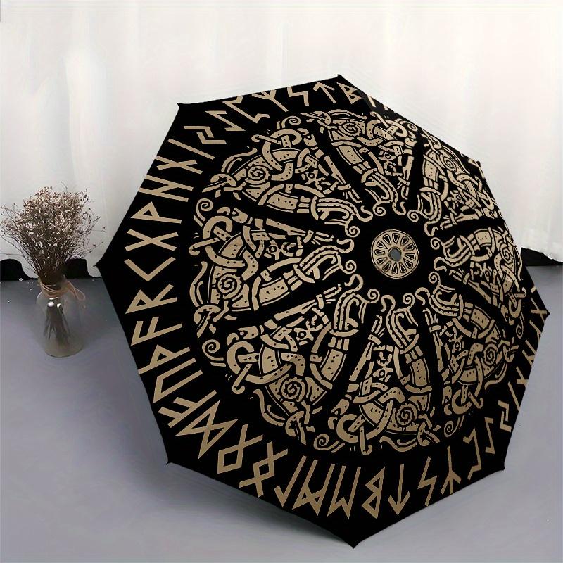 Viking Runes Mandala Umbrella, Portable 3-Fold Compact Umbrella,Christmas Gift ES432