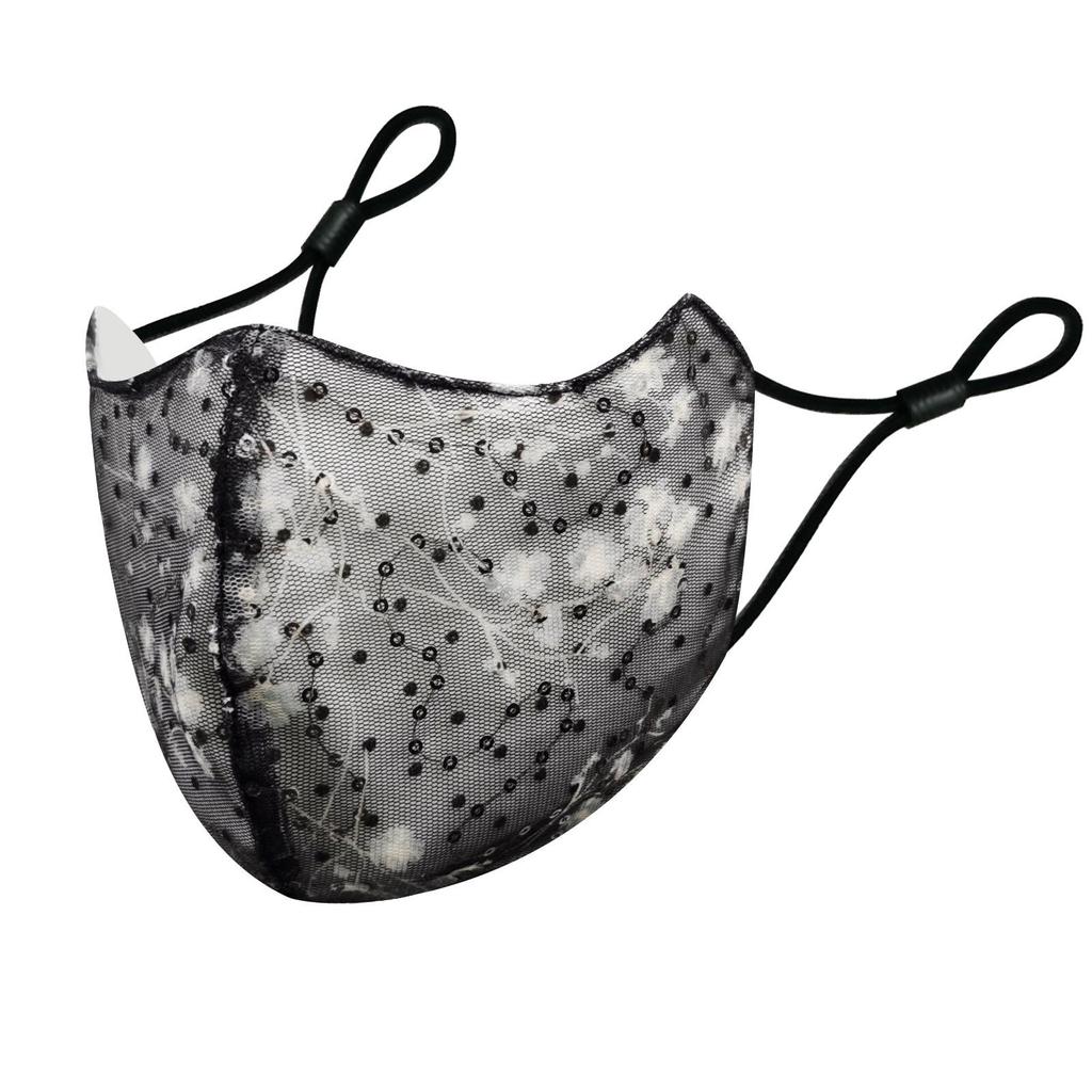 3D Omyvatelná ochrana očí Flitrová vyšívaná krajková bavlněná maska