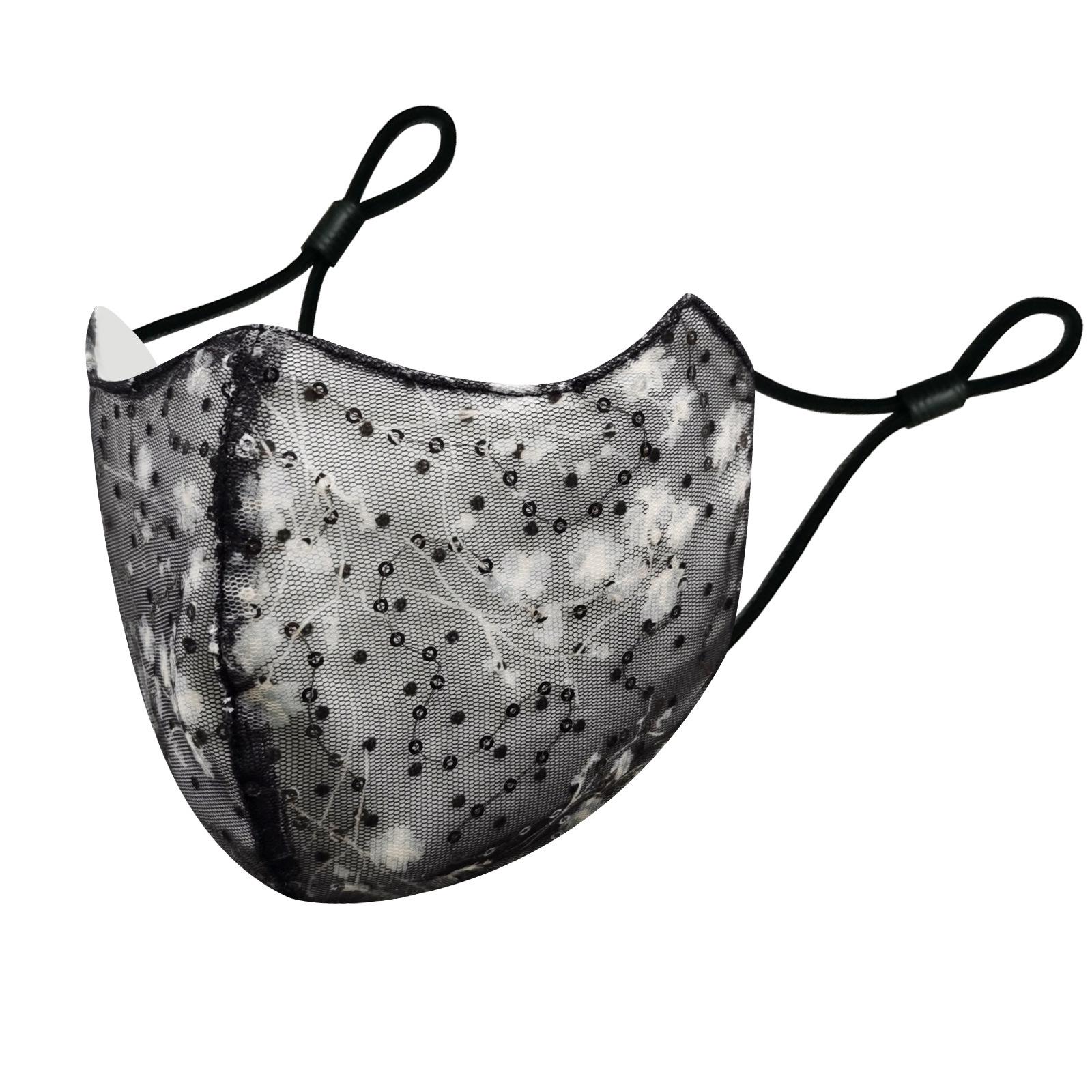 

3D Моющаяся Защита Глаз Блестки Вышивка Кружево Хлопковая Маска One Size чёрный