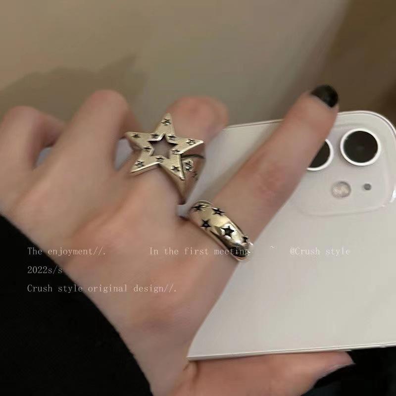 Pentagram Metal Open Ring: Women's Hip-Hop Cold Style Index Finger and Couple Ring