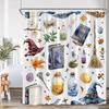 Retro Magic Shower Curtain Wizard Hat Witch Magic Room Library Book Bookshelf Retro Polyester Shower Curtain Fabric