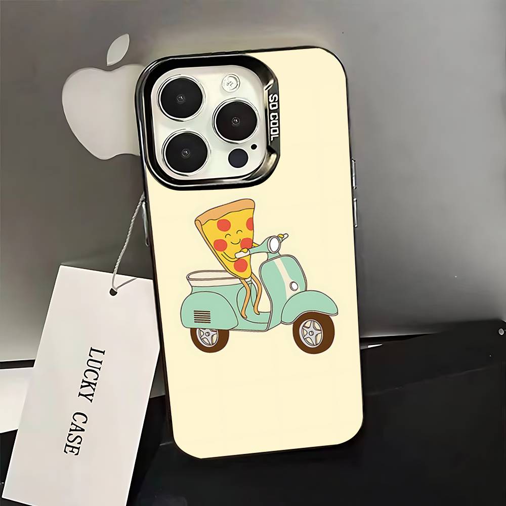 Leckeres Cartoon-Pizza-Handyhülle Für iPhone 16,15,14,13,12,11,Pro,XS,Max,Plus,Mini,SE Schwarzes Candy Matt Stoßfestes Cover