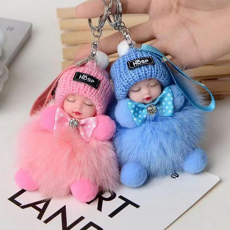 Cute Fluffy Plush Sleepy Doll Keychain For Women Bag Car Key Chain Kawaii Key Ring On Bag Car Trinket Pendant Gift