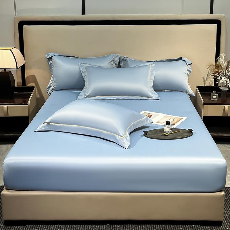 Washed Silk Summer Fitted Sheet Set - Ice Silk Mattress Protector, Cover, and Bedspread (3-Piece)
