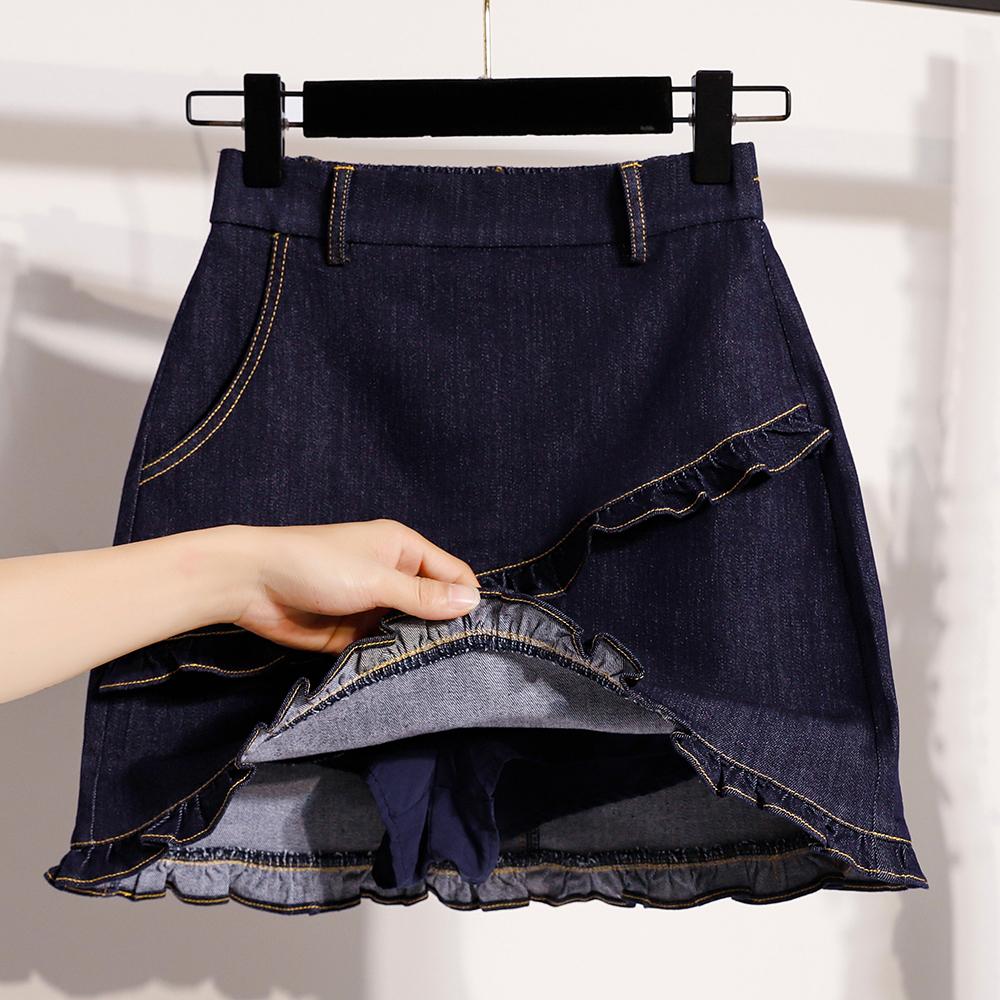 DIMANAF 2026 Estate Taglie Forti Donna Gonne Vita Elastica Blu Denim Oversize Casual Moda Lady Gonne Corte Cotone Monocolore