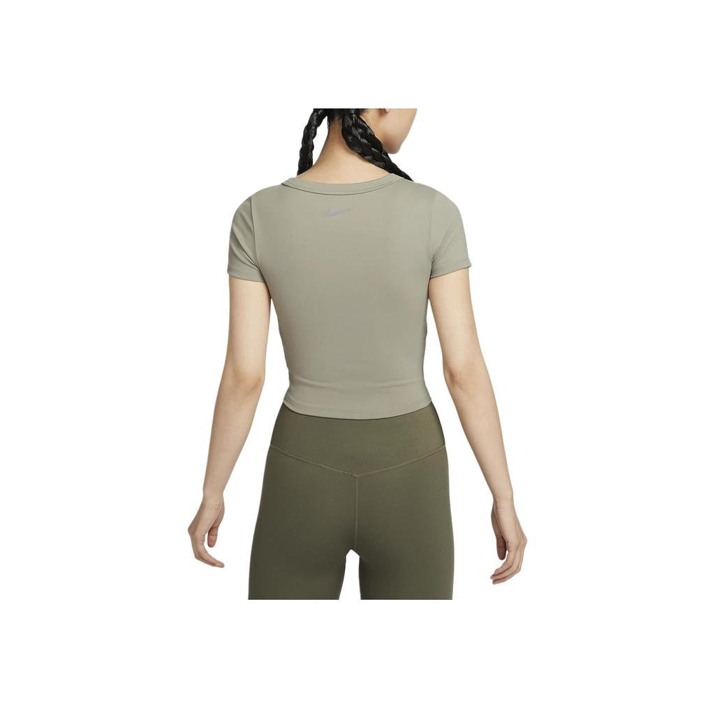 Nike Round Neck Solid Color Moisture Wicking Comfortable Short Sleeve Cropped Top Women Tops Light-Army FN2805-320