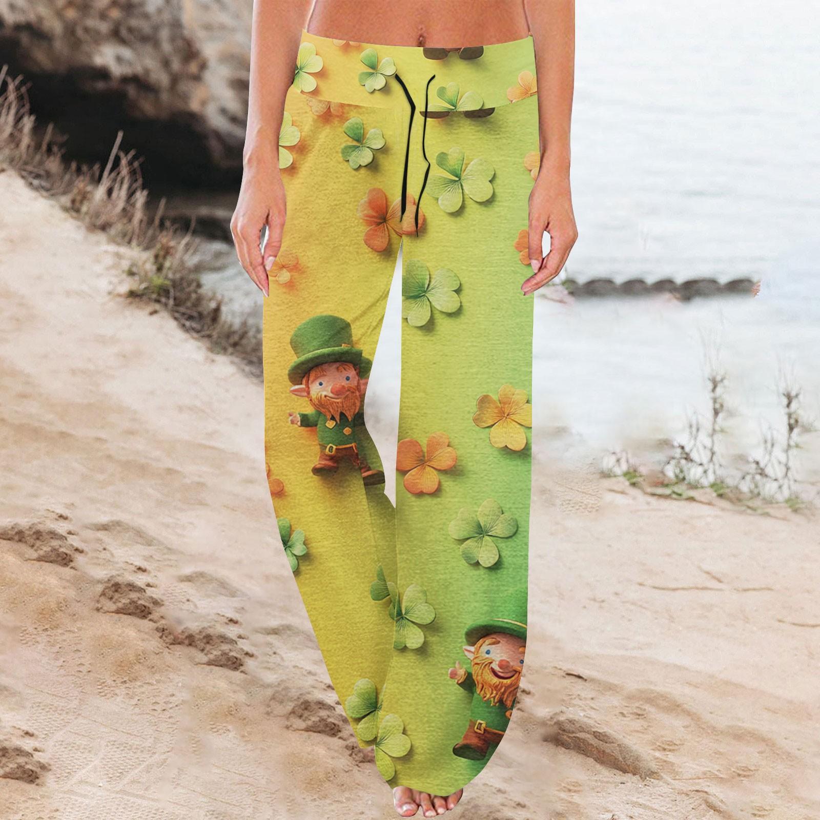 

Женские комфортные пижамные штаны St. Широкие брюки с принтом и кулиской Патрика S жёлтый