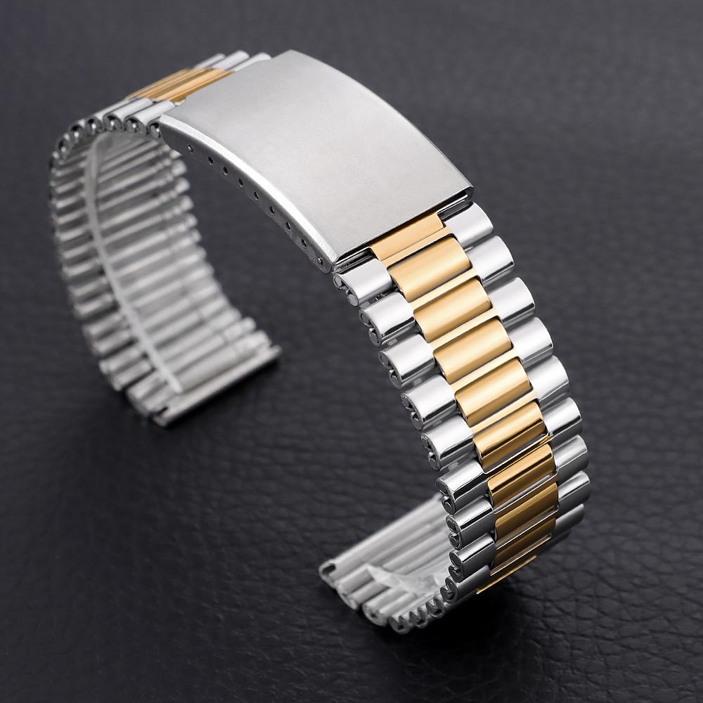Silver Gold Black Stainless Steel Watch Strap Folding Safety Clasp Metal Watchband 18mm 20mm 22mm Universal Bracelets for Seiko