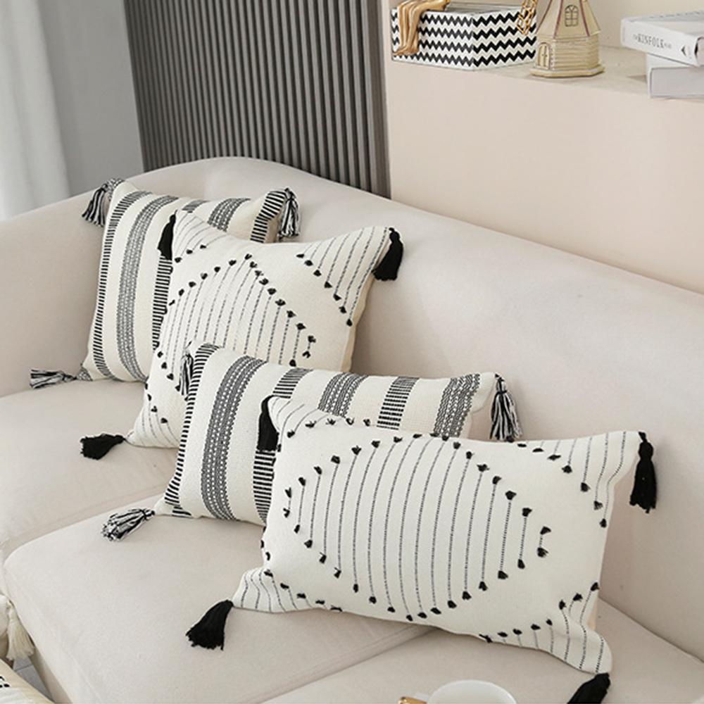 Federa Semplice Trapuntata Cuscini Ricamo Jacquard Camera da Letto Cotone Cuscino Decorativo Boho Copricuscino per Testiera del Divano 45X45