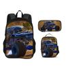 Monster Jam Round Front Bag Backpack Pen Bag Ice Bag 3Pcs Set Cartoon Print Student's Best Campus Companion Birthday Gift