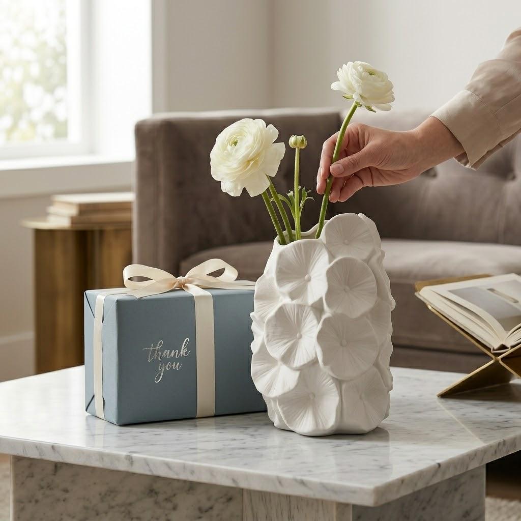 Nordic Minimalist White Ceramic Vase - Textured Floral Sculpture for Modern Home Decor