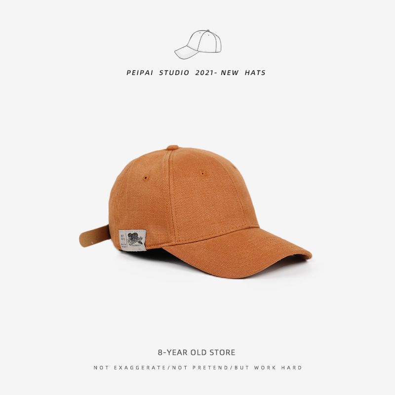 Hat Female Japanese-Style Retro Side Patch Pure Color Baseball Cap Minimalist Casual Spring and Summer Sun Hat Soft Peaked Cap Men