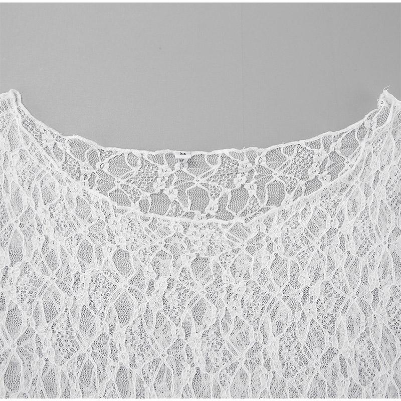 Spring and Summer Fashionable and Sexy 2-Piece Temperament Transparent Satin Lace Long Sleeved Top and Low Waist Skirt Set