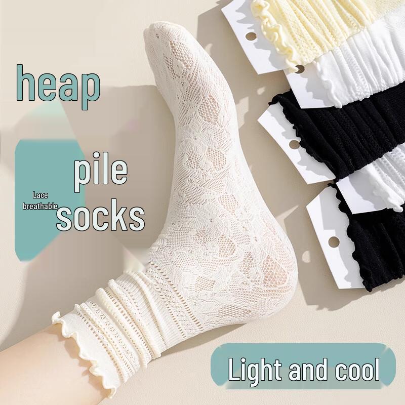 Women s Thin Lace Mid-Calf Piled Socks (5-Pair Pack) One Size