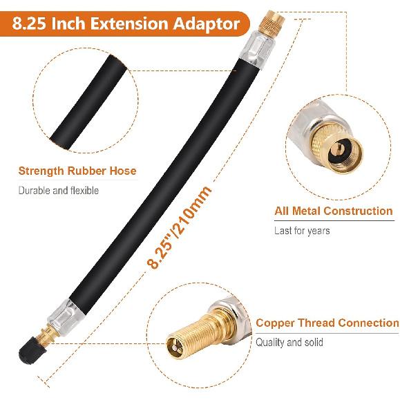 SAFELIFE Tire Valve Extensions, 8.25 Inch Flexible Valve Stem Extenders with 90 Degree Brass Schrader Tire Valve Extension Adaptor Compatible for