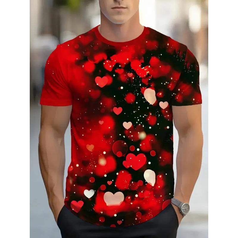 Letni T-shirt męski z krótkim rękawem, modny, casualowy, z nadrukiem 3D wzoru 'Love' i okrągłym dekoltem