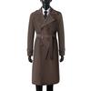 Men's Double Breasted Trench Coat Solid Color Lapel Collar Belted Long Overcoat