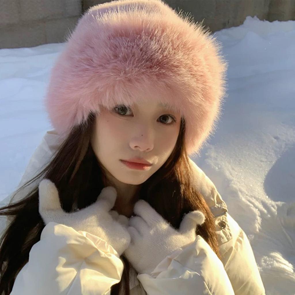 Warm Winter Plush Mongolian Hat Women Fur Bucket Cap Riding Thicken Fluffy Brimless Comfortable Fashion Outdoor Casual Soft Hat