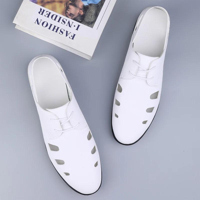 Роскошные брендовые белые кожаные мужские сандалии — фото 6