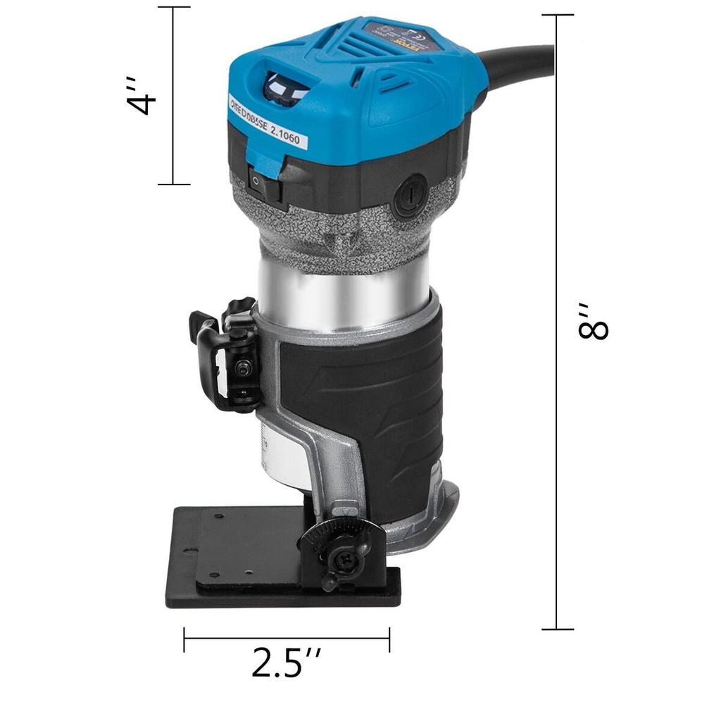 800W Max Torque Variable Speed 30,000RPM Compact Router with Collets 1/4" & 3/8" 1 x Plunge Base & 1 x Tilt Base 220V